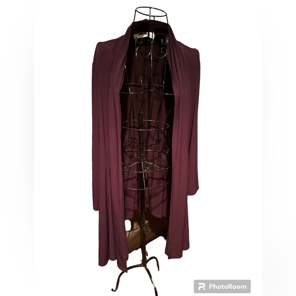 Susan Graver Liquid Knit Medium Petite Burgundy Duster with Pockets